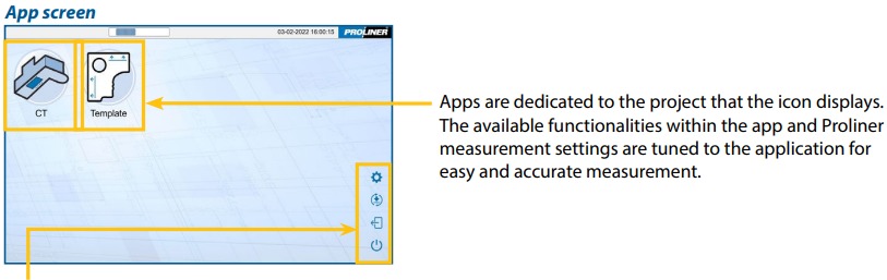 Proliner software - App-scherm