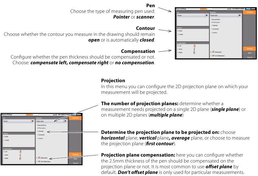 Proliner software - Instellingen