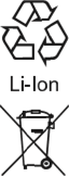 Li-Ion-accu Dit product is gemarkeerd met een symbool dat betrekking heeft op 'gescheiden inzameling' voor alle accupakketten en accupakketten. Het zal vervolgens worden gerecycled of ontmanteld om de impact op het milieu te verminderen. Accupakketten kunnen gevaarlijk zijn voor het milieu en de menselijke gezondheid, omdat ze gevaarlijke stoffen bevatten.