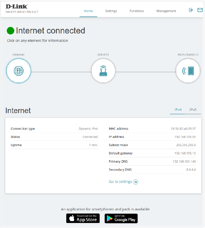 Startpagina van de webinterface