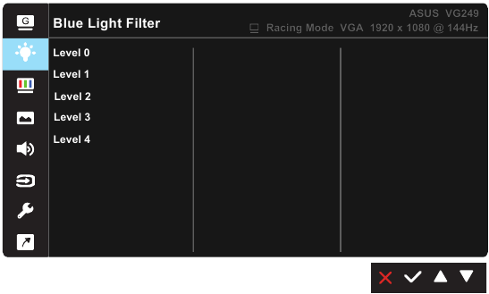 De Blue Light Filter instellen in het OSD menu