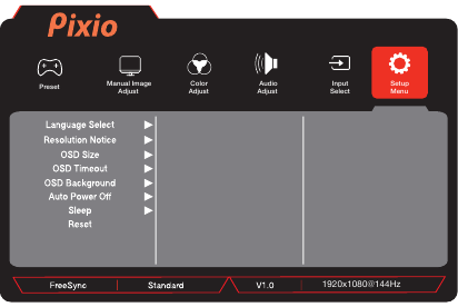 OSD-menu - Setupmenu