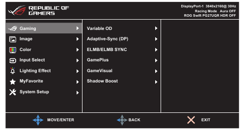 OSD-menu (On-Screen Display)