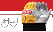 Het dragen van beschermende handschoenen bij het hanteren van de kettingzaagketting