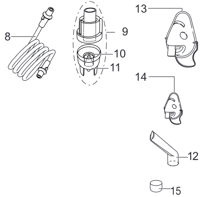 Overzicht van verstuiver en accessoires
