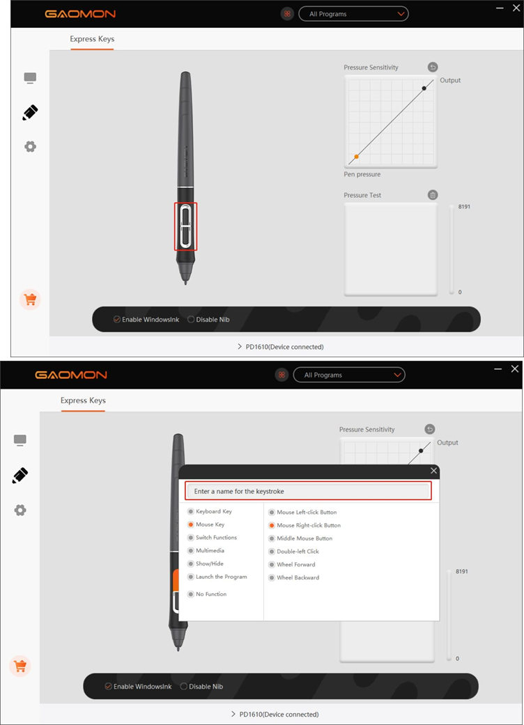 Functie-instelling penknoppen
