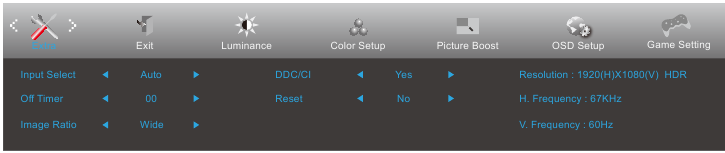 Setup - OSD-instelling - Extra