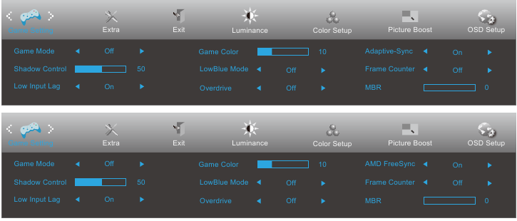 Setup - OSD-instelling - Game-instelling