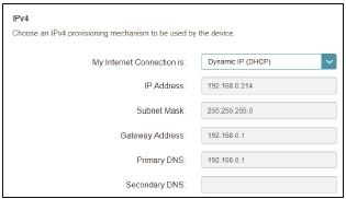 Schermafbeelding van het gedeelte IPv4 op de pagina Netwerkinstellingen