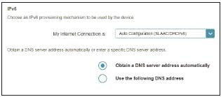 Schermafbeelding van het gedeelte Automatische configuratie (SLAAC/DHCPv6) op de pagina Netwerkinstellingen