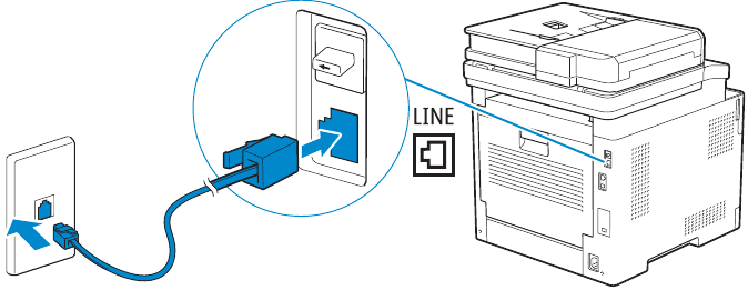 Sluit de benodigde kabels aan - Faxverbinding