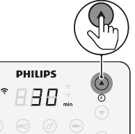 druk op de tijd omhoog knop om de benodigde tijd te kiezen