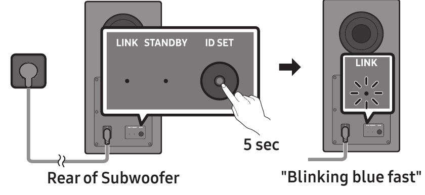 Als de subwoofer niet automatisch verbinding maakt - Stap 1