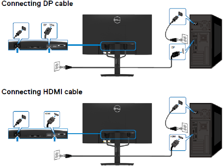 DP- en HDMI-kabels aansluiten