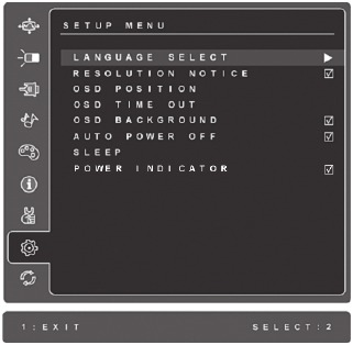Bedieningselementen hoofdmenu - Setupmenu