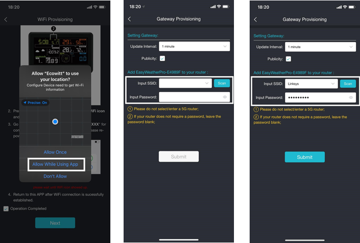 Wifi-provisionering op de ecowitt-app - Stap 2