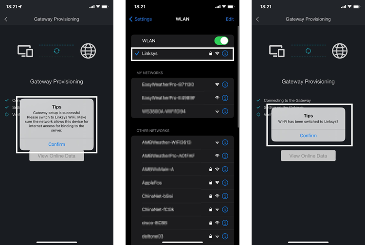 Wifi-provisionering op de ecowitt-app - Stap 3
