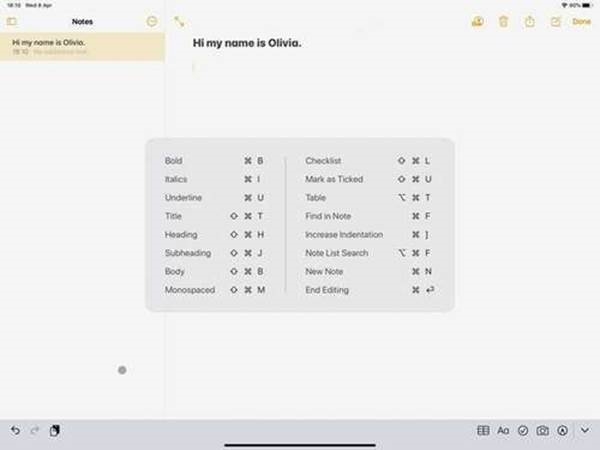 Externe toetsenbordshortcuts voor iPadOS
