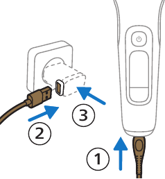 Scheerapparaat opladen met de voedingseenheid