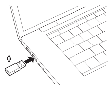 Afbeelding van de DECT USB-adapter die in een laptop is gestoken