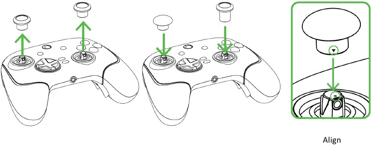 De vervangbare thumbstick-doppen vervangen