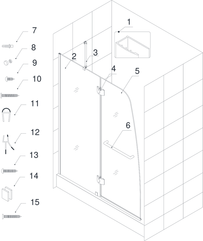 Gedetailleerd diagram (douchedeur-/baddeuronderdeel)