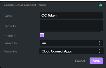 Een Cloud Connect-token maken - Stap 2