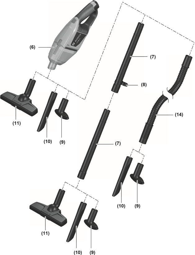 De stofzuigeraccessoires plaatsen
