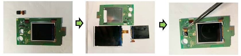 Monteer het LCD-scherm en de achtercamera