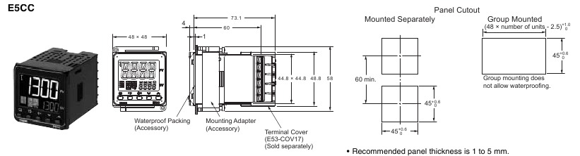 Afmetingen controllers - E5CC