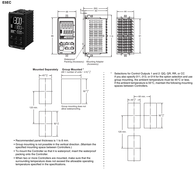 Afmetingen controllers - E5EC