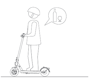 Niet drinken en rijden. Het is ten strengste verboden om op een scooter te rijden onder invloed van alcohol of andere middelen