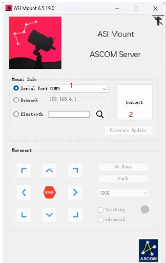 Firmware-upgrade via ASCOM - Stap 1