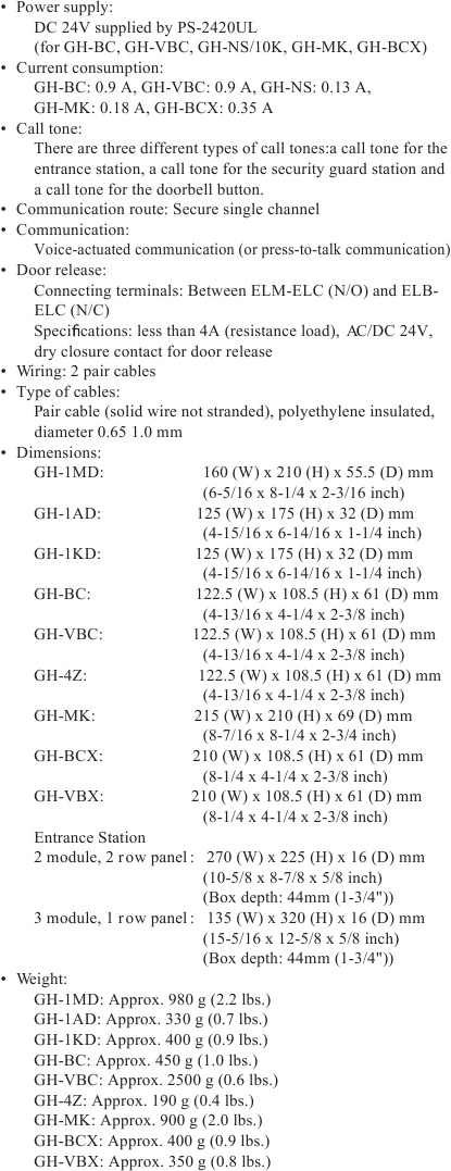 SPECIFICATIES