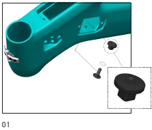 Montage van de bovenste batterijsleutelmoer op het frame
