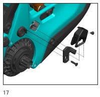 Let op: installatie en binnen-/buitenboordafstelling van de kettinggeleider moeten worden uitgevoerd na installatie van het kettingblad en de ketting.