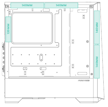 4X 140 MM VENTILATOREN BOVEN- & VOORKANT