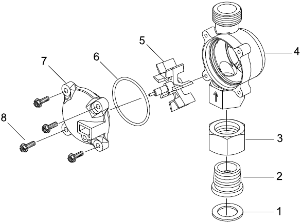 3/4in messing schoepenradmeter-assemblage