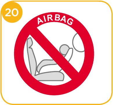 Plaats het product niet op de voorstoel met airbag