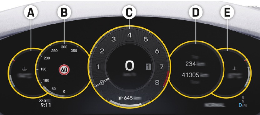 Overzicht van het display van het instrumentenpaneel