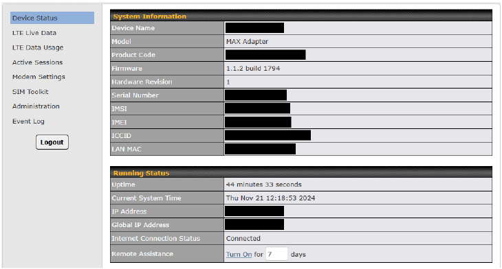 Configuratie-UI van het apparaat - Apparaatstatus