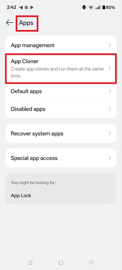 Navigeer naar App Cloner in Instellingen