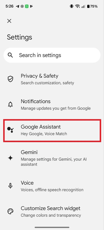 Toegang tot Google Assistent-instellingen