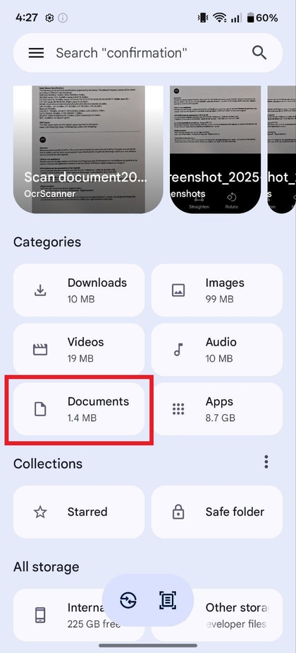 Opgeslagen documenten openen in de OnePlus 13R 5G bestanden-app