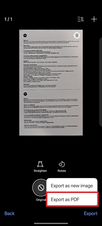 Het gescande document exporteren als PDF