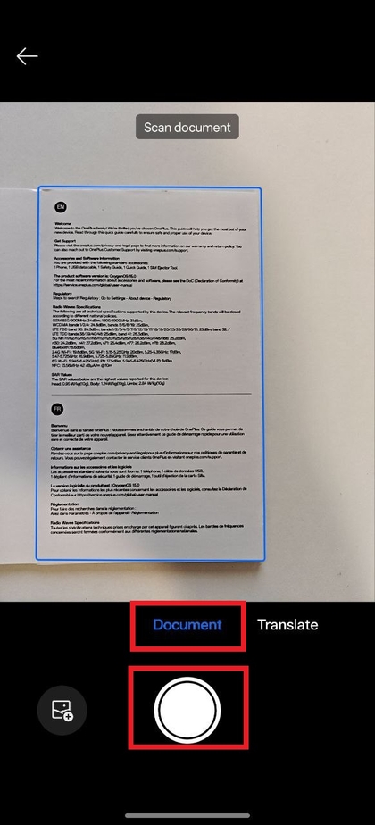 Het document positioneren in de OnePlus 13R 5G zoeker
