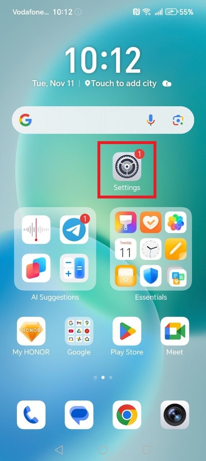 Instellingen-app openen op HONOR 400 Lite