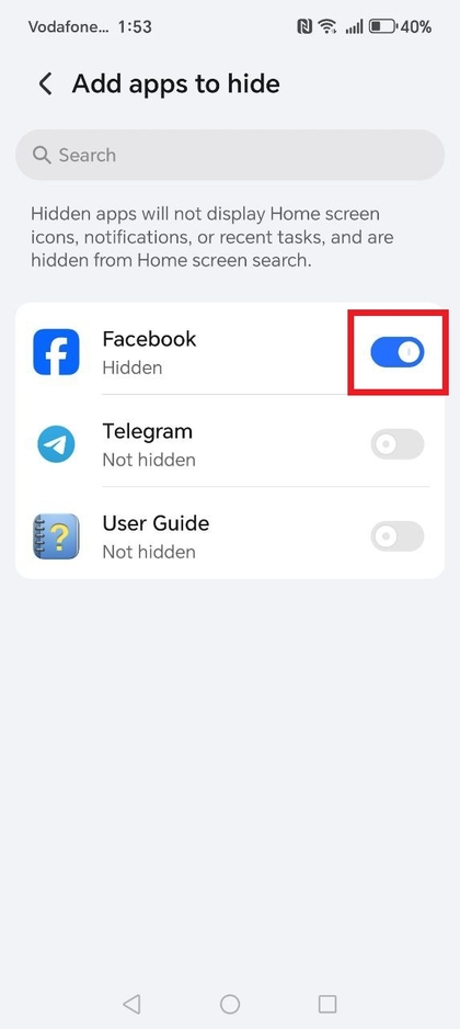 Apps inschakelen om te verbergen op HONOR 400 Lite