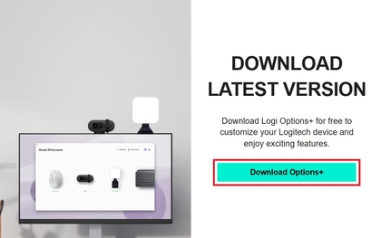 Scherm voor het downloaden van Logitech Options-software