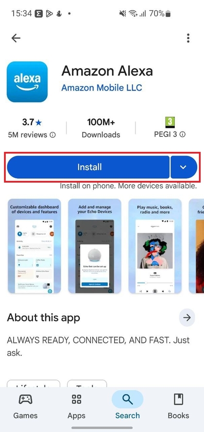 De Alexa-app downloaden uit de Google Play Store